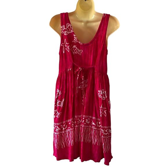 Around the Globe Sundress Size Large Y2K Batik Rayon Fish Print Coastal - Picture 3 of 8